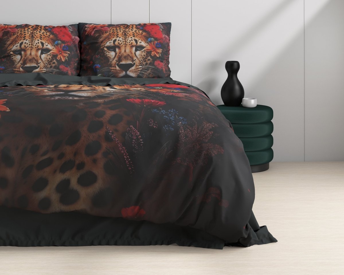 100% Cotton Sateen Duvet Cover Set Leopardo | Multicolour | Single - 140cm (W) x 220cm (L) - The Bedding & Blankets Store