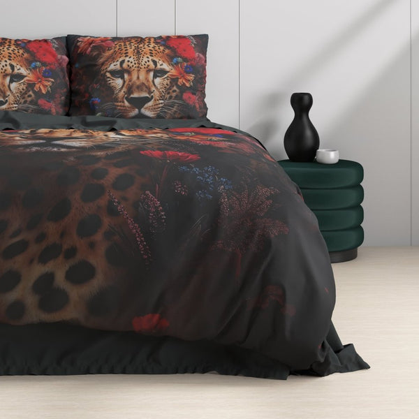 100% Cotton Sateen Duvet Cover Set Leopardo | Multicolour | Single - 140cm (W) x 220cm (L) - The Bedding & Blankets Store