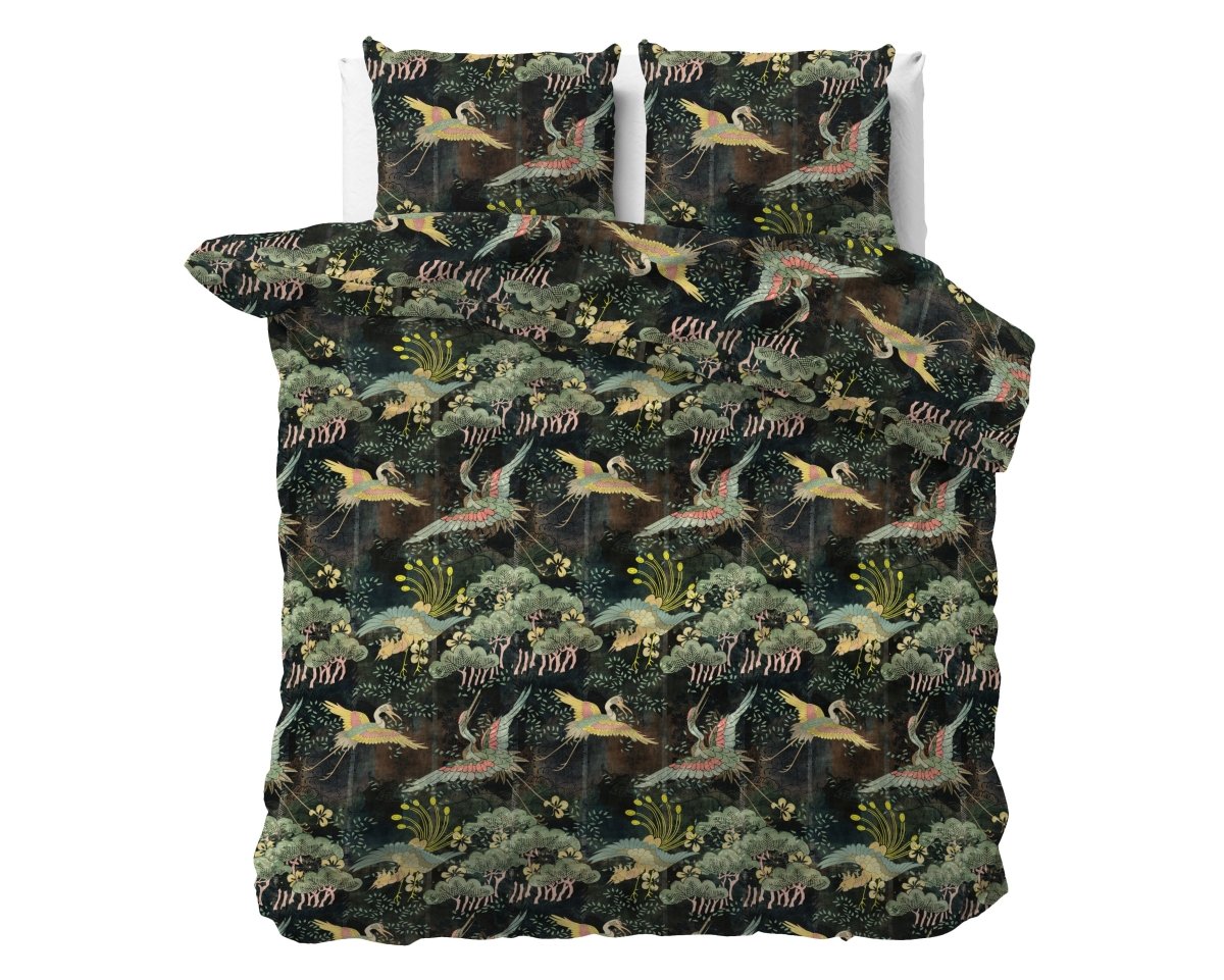100% Cotton Sateen Duvet Cover Set Lisette   | Green | Single - 140cm (W) x 220cm (L) - The Bedding & Blankets Store