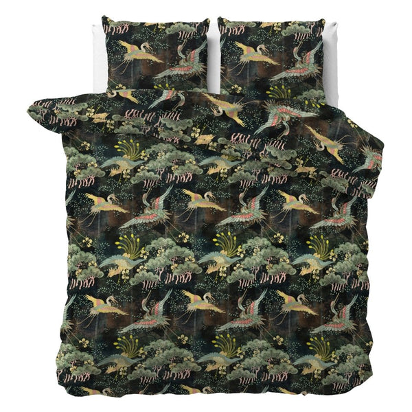 100% Cotton Sateen Duvet Cover Set Lisette   | Green | Single - 140cm (W) x 220cm (L) - The Bedding & Blankets Store
