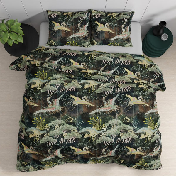 100% Cotton Sateen Duvet Cover Set Lisette   | Green | Single - 140cm (W) x 220cm (L) - The Bedding & Blankets Store