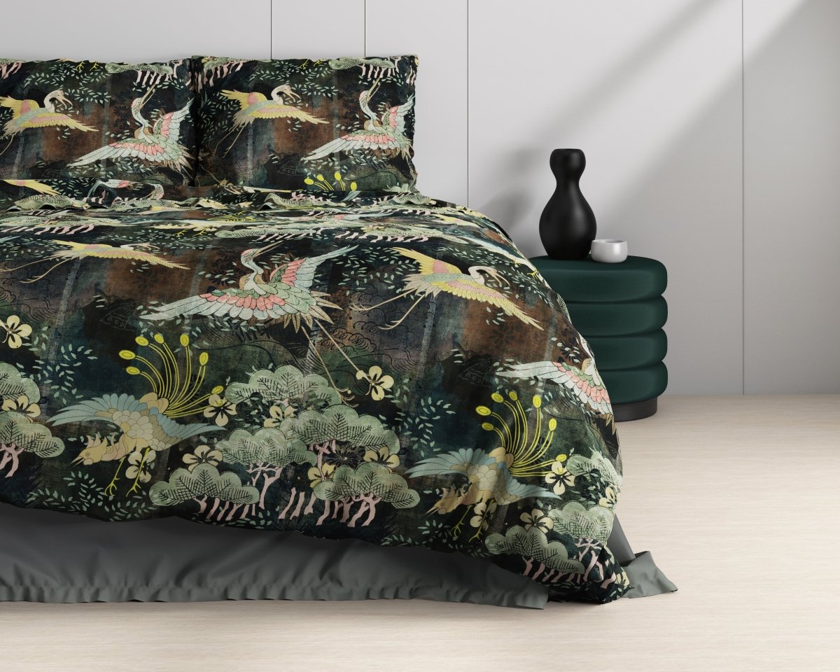 100% Cotton Sateen Duvet Cover Set Lisette   | Green | Single - 140cm (W) x 220cm (L) - The Bedding & Blankets Store