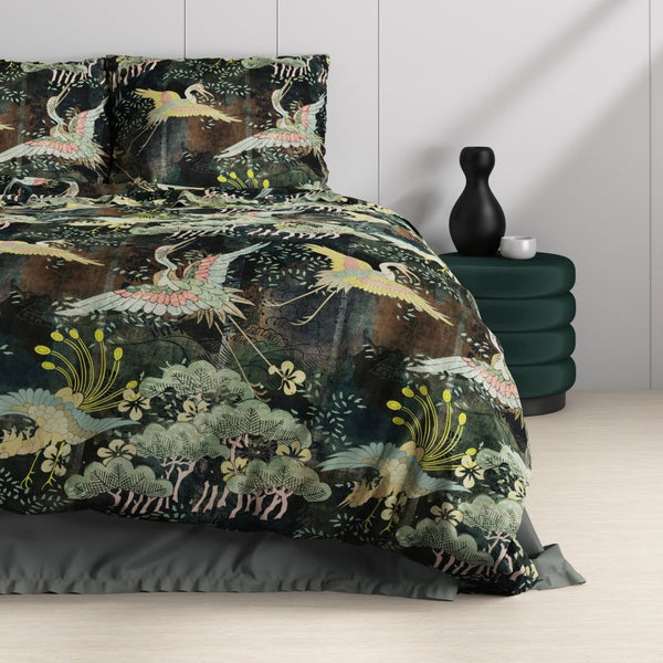 100% Cotton Sateen Duvet Cover Set Lisette   | Green | Single - 140cm (W) x 220cm (L) - The Bedding & Blankets Store