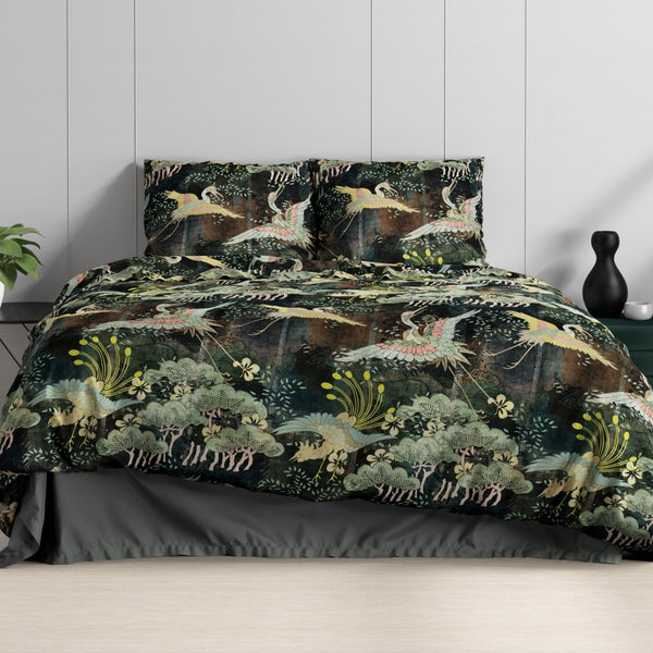100% Cotton Sateen Duvet Cover Set Lisette   | Green | Single - 140cm (W) x 220cm (L) - The Bedding & Blankets Store