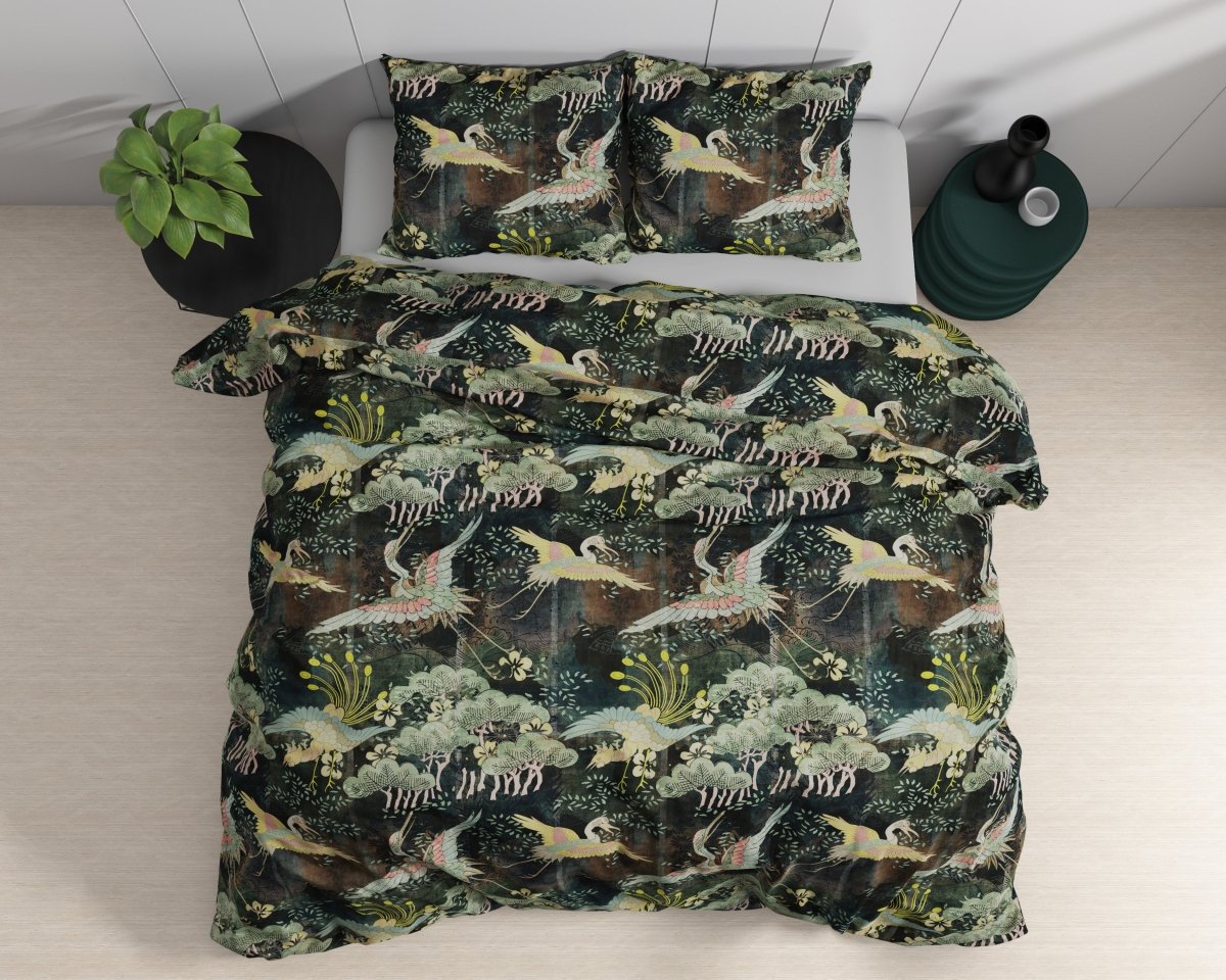 100% Cotton Sateen Duvet Cover Set Lisette   | Green | Single - 140cm (W) x 220cm (L) - The Bedding & Blankets Store