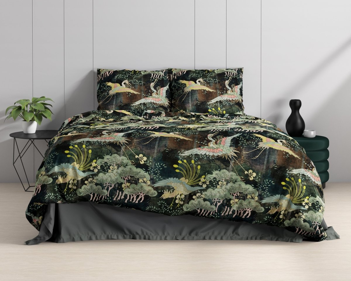 100% Cotton Sateen Duvet Cover Set Lisette   | Green | Single - 140cm (W) x 220cm (L) - The Bedding & Blankets Store