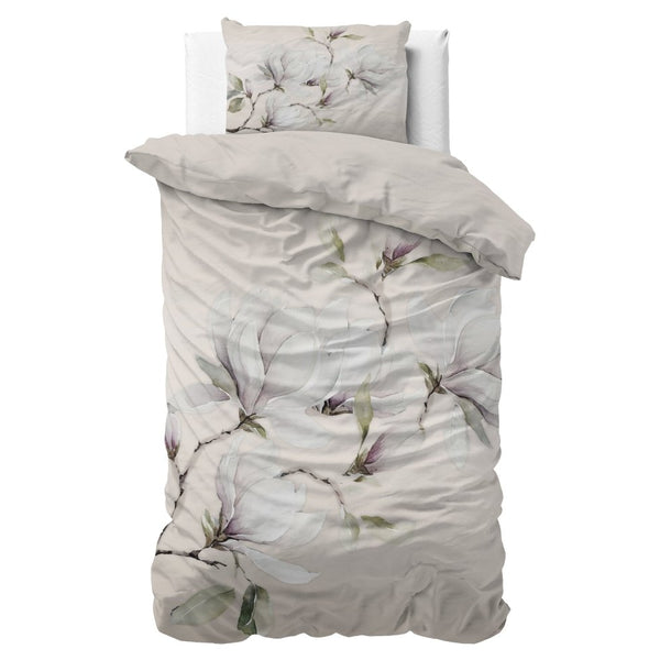 100% Cotton Sateen Duvet Cover Set Magnolo | White | Single - 140cm (W) x 220cm (L) - The Bedding & Blankets Store