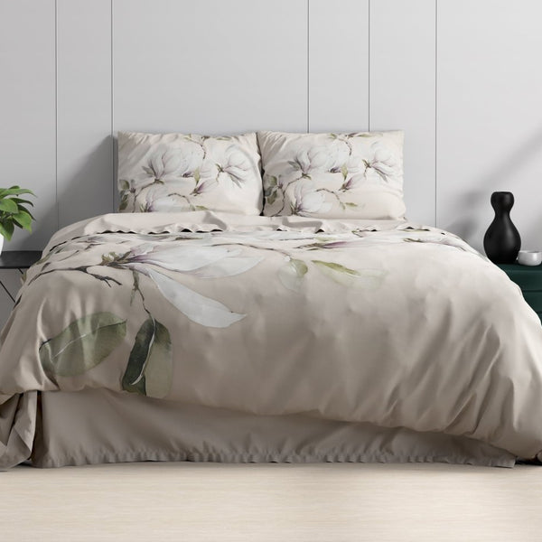 100% Cotton Sateen Duvet Cover Set Magnolo | White | Single - 140cm (W) x 220cm (L) - The Bedding & Blankets Store