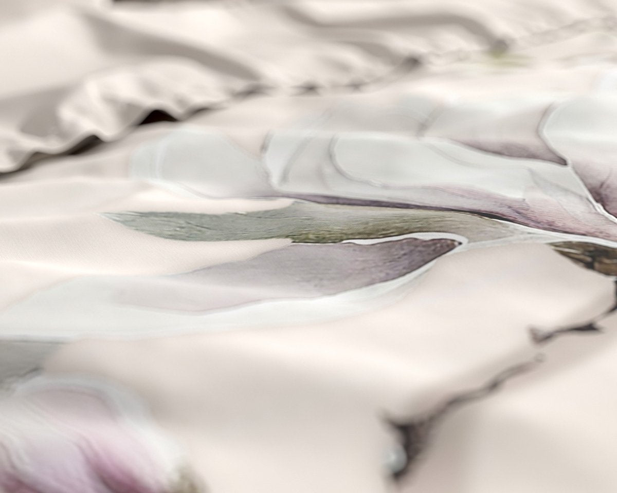 100% Cotton Sateen Duvet Cover Set Magnolo | White | Single - 140cm (W) x 220cm (L) - The Bedding & Blankets Store