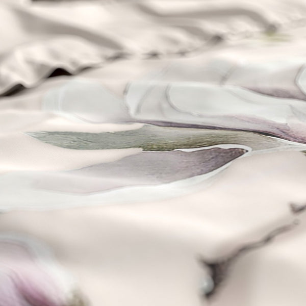 100% Cotton Sateen Duvet Cover Set Magnolo | White | Single - 140cm (W) x 220cm (L) - The Bedding & Blankets Store