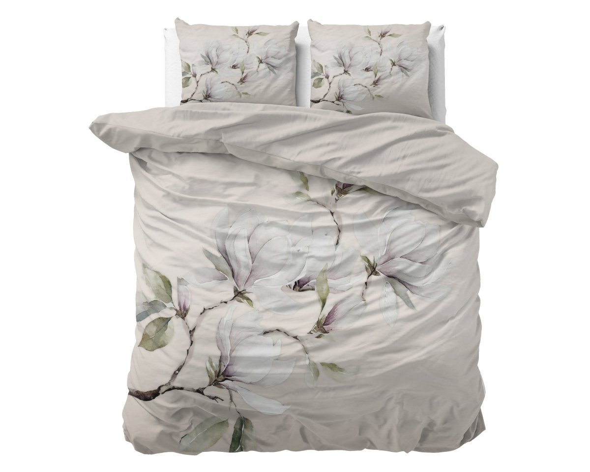 100% Cotton Sateen Duvet Cover Set Magnolo | White | Single - 140cm (W) x 220cm (L) - The Bedding & Blankets Store