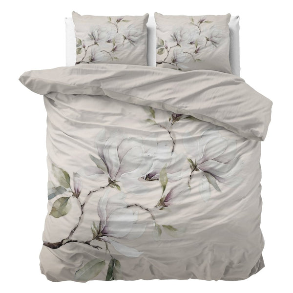 100% Cotton Sateen Duvet Cover Set Magnolo | White | Single - 140cm (W) x 220cm (L) - The Bedding & Blankets Store