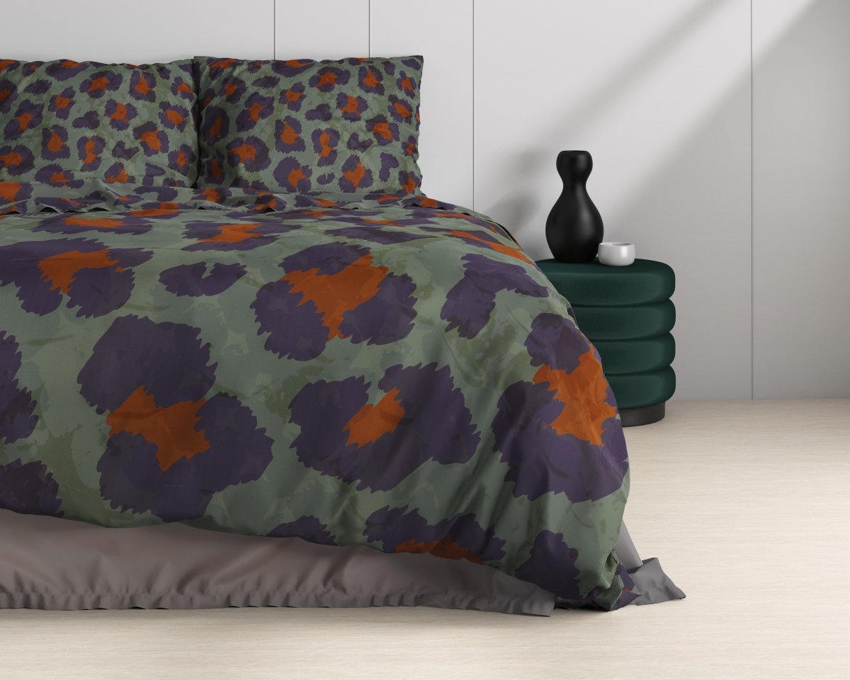 100% Cotton Sateen Duvet Cover Set Mia | Green | Single - 140cm (W) x 220cm (L) - The Bedding & Blankets Store