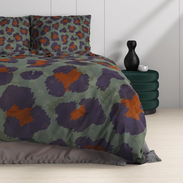 100% Cotton Sateen Duvet Cover Set Mia | Green | Single - 140cm (W) x 220cm (L) - The Bedding & Blankets Store