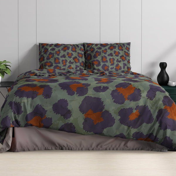 100% Cotton Sateen Duvet Cover Set Mia | Green | Single - 140cm (W) x 220cm (L) - The Bedding & Blankets Store