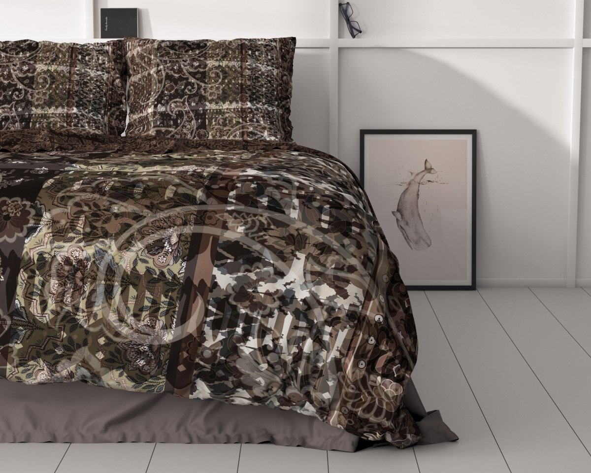 100% Cotton Sateen Duvet Cover Set Milena | Brown | Single - 140cm (W) x 220cm (L) - The Bedding & Blankets Store