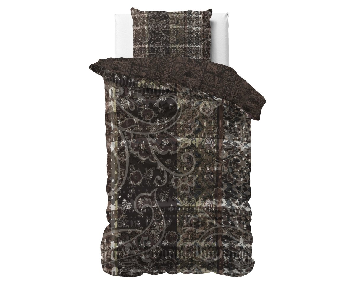 100% Cotton Sateen Duvet Cover Set Milena | Brown | Single - 140cm (W) x 220cm (L) - The Bedding & Blankets Store