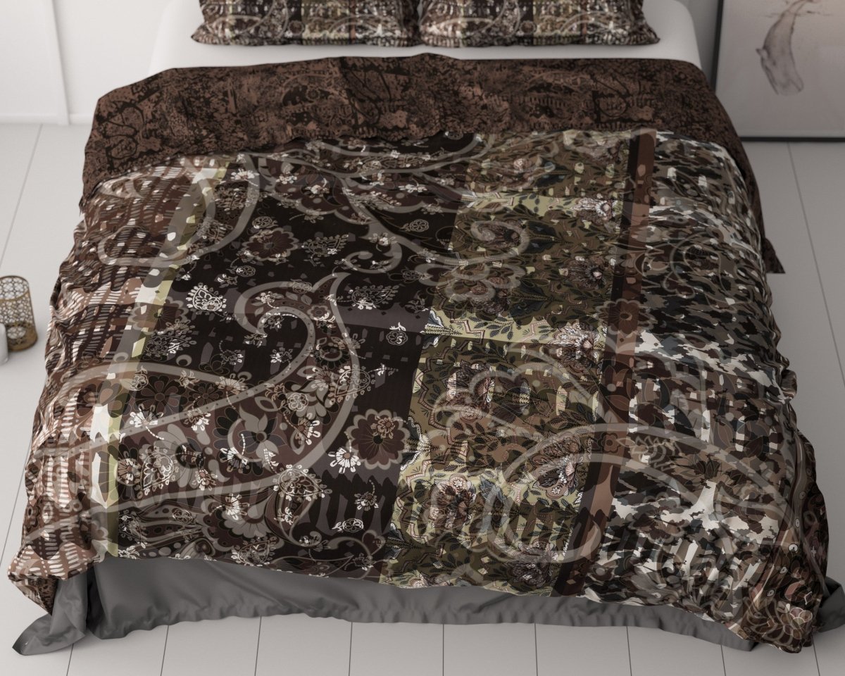 100% Cotton Sateen Duvet Cover Set Milena | Brown | Single - 140cm (W) x 220cm (L) - The Bedding & Blankets Store