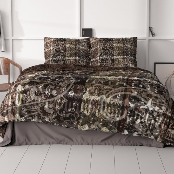 100% Cotton Sateen Duvet Cover Set Milena | Brown | Single - 140cm (W) x 220cm (L) - The Bedding & Blankets Store
