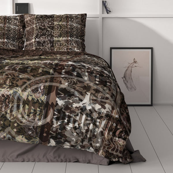 100% Cotton Sateen Duvet Cover Set Milena | Brown | Single - 140cm (W) x 220cm (L) - The Bedding & Blankets Store