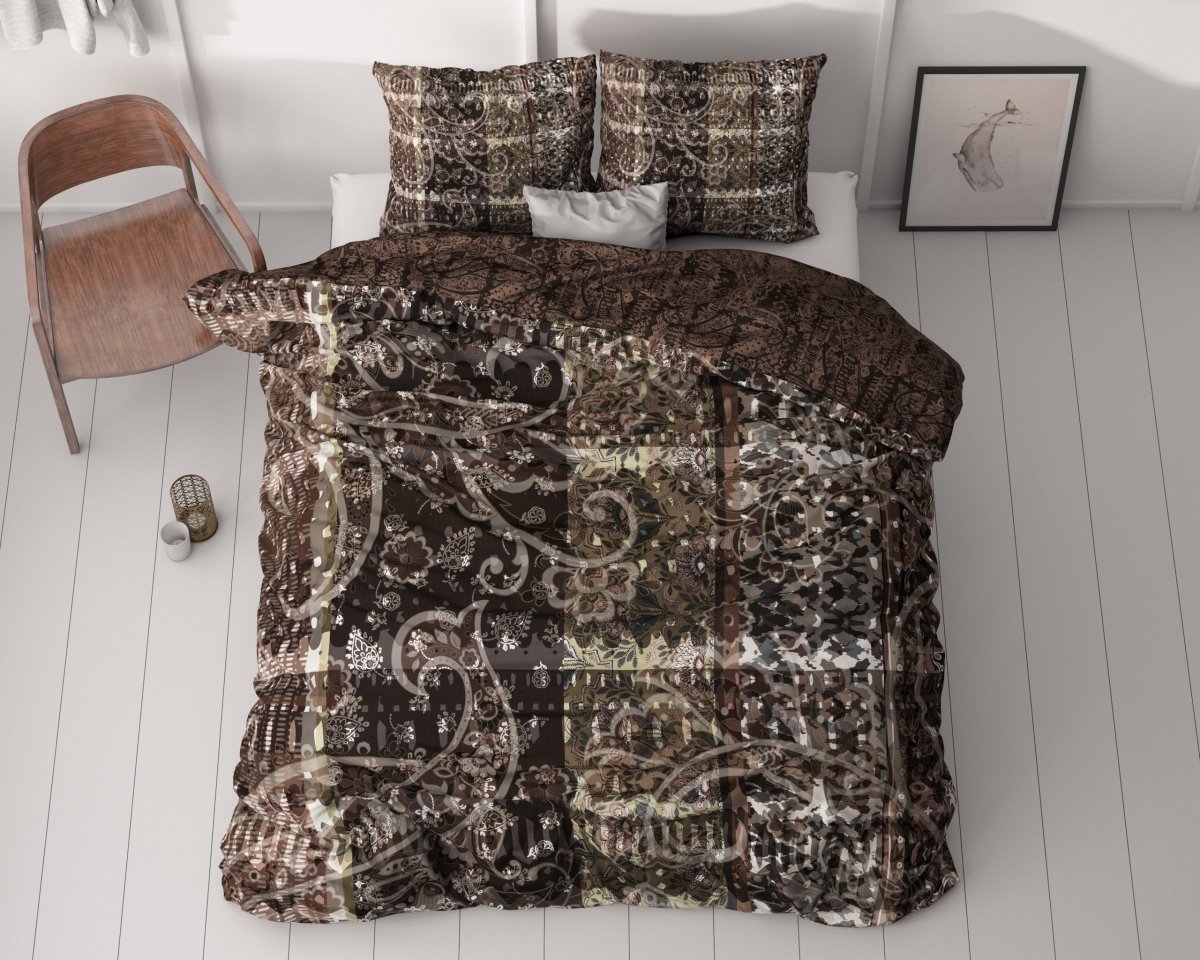100% Cotton Sateen Duvet Cover Set Milena | Brown | Single - 140cm (W) x 220cm (L) - The Bedding & Blankets Store