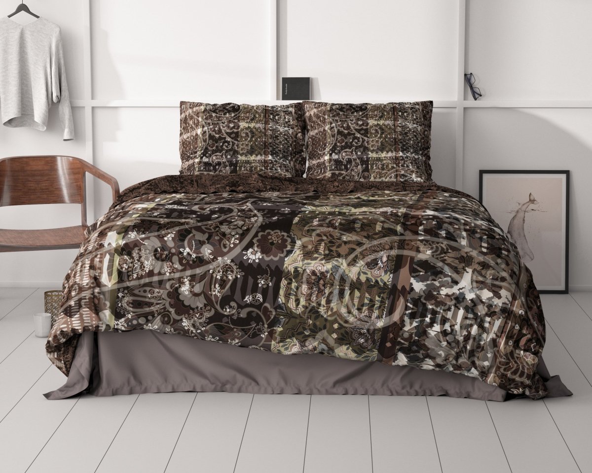 100% Cotton Sateen Duvet Cover Set Milena | Brown | Single - 140cm (W) x 220cm (L) - The Bedding & Blankets Store