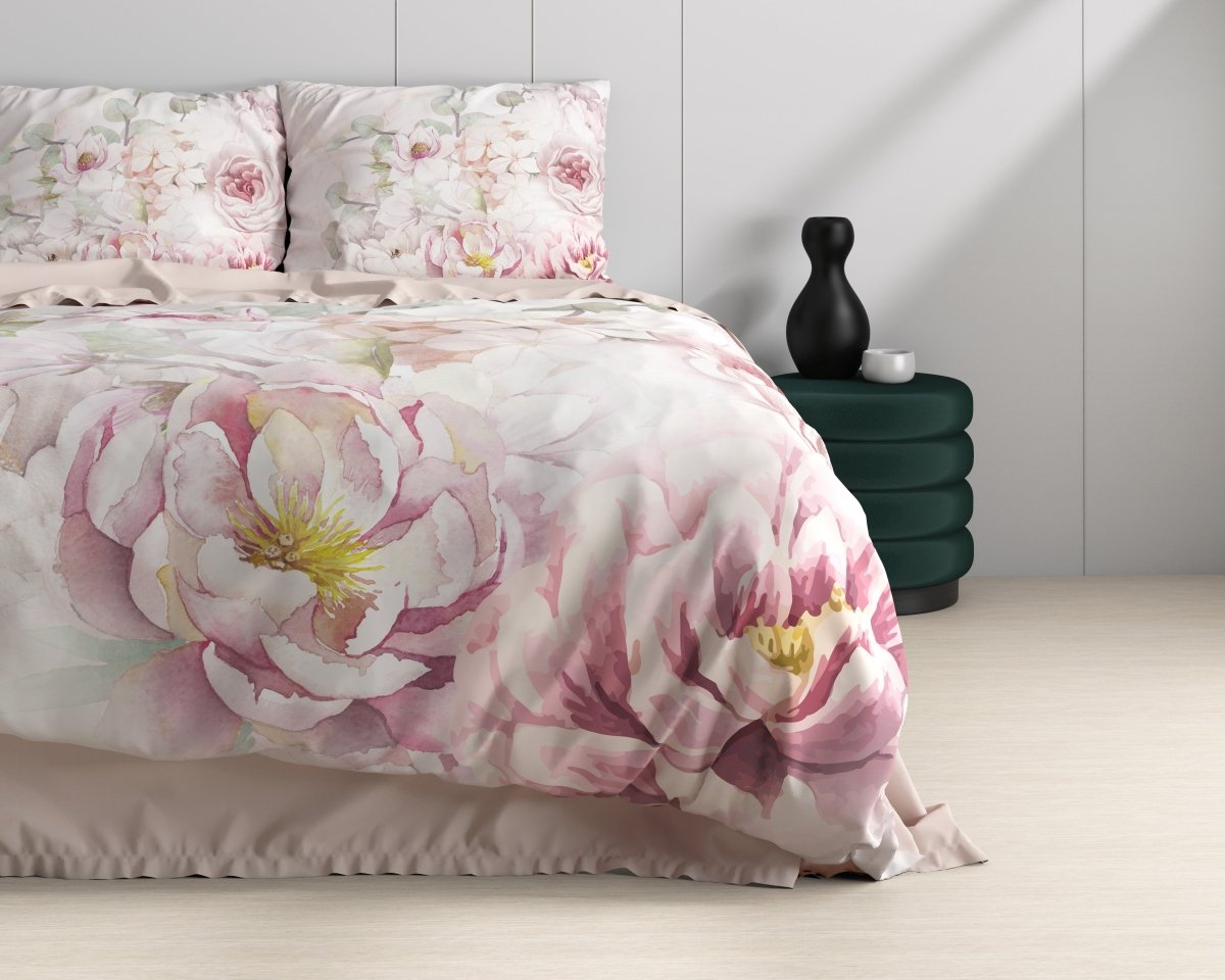 100% Cotton Sateen Duvet Cover Set Minzy | Pink | Single - 140cm (W) x 220cm (L) - The Bedding & Blankets Store