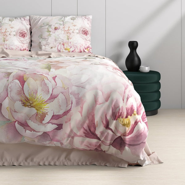 100% Cotton Sateen Duvet Cover Set Minzy | Pink | Single - 140cm (W) x 220cm (L) - The Bedding & Blankets Store