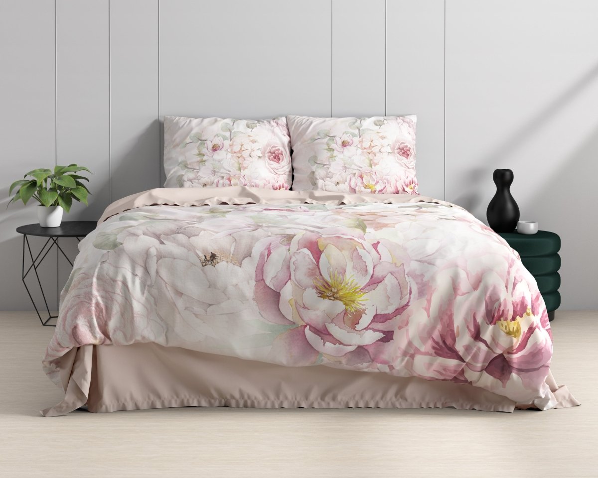 100% Cotton Sateen Duvet Cover Set Minzy | Pink | Single - 140cm (W) x 220cm (L) - The Bedding & Blankets Store
