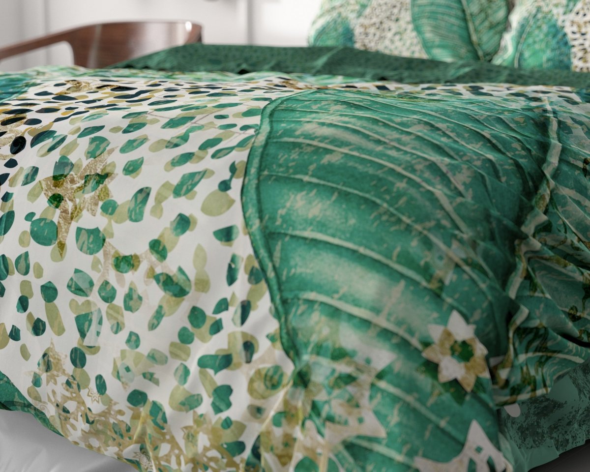 100% Cotton Sateen Duvet Cover Set Morena | Green | Single - 140cm (W) x 220cm (L) - The Bedding & Blankets Store