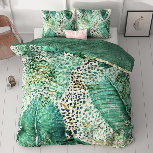 100% Cotton Sateen Duvet Cover Set Morena | Green | Single - 140cm (W) x 220cm (L) - The Bedding & Blankets Store