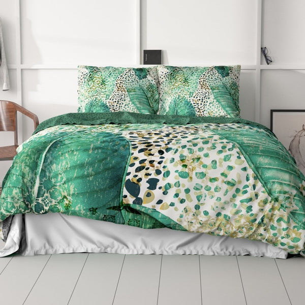 100% Cotton Sateen Duvet Cover Set Morena | Green | Single - 140cm (W) x 220cm (L) - The Bedding & Blankets Store