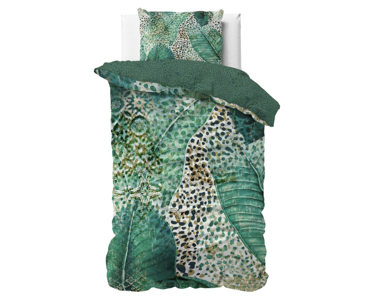 100% Cotton Sateen Duvet Cover Set Morena | Green | Single - 140cm (W) x 220cm (L) - The Bedding & Blankets Store