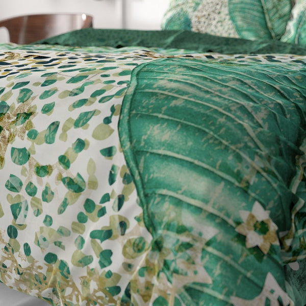 100% Cotton Sateen Duvet Cover Set Morena | Green | Single - 140cm (W) x 220cm (L) - The Bedding & Blankets Store