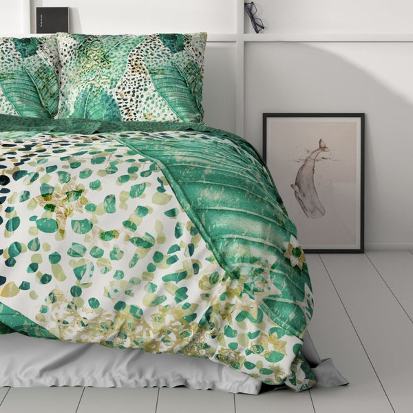 100% Cotton Sateen Duvet Cover Set Morena | Green | Single - 140cm (W) x 220cm (L) - The Bedding & Blankets Store