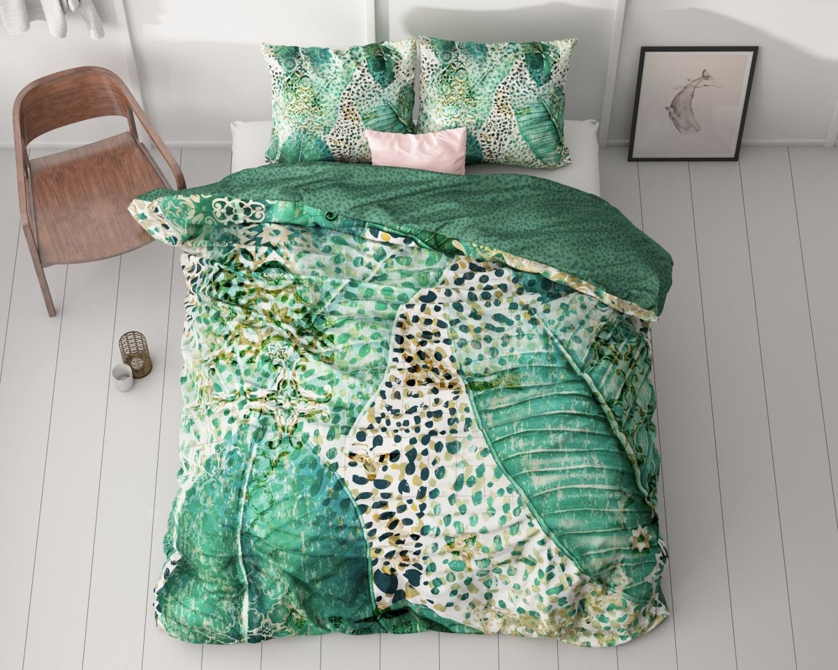 100% Cotton Sateen Duvet Cover Set Morena | Green | Single - 140cm (W) x 220cm (L) - The Bedding & Blankets Store