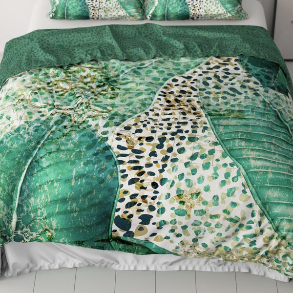 100% Cotton Sateen Duvet Cover Set Morena | Green | Single - 140cm (W) x 220cm (L) - The Bedding & Blankets Store