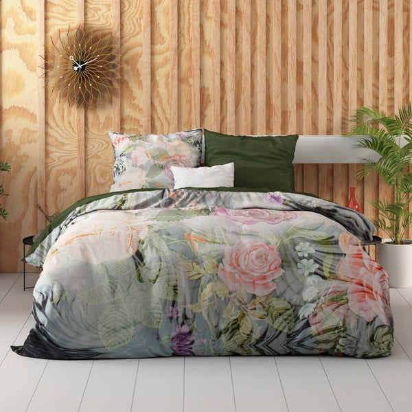 100% Cotton Sateen Duvet Cover Set Mystery Flower | White | Single - 140cm (W) x 220cm (L) - The Bedding & Blankets Store