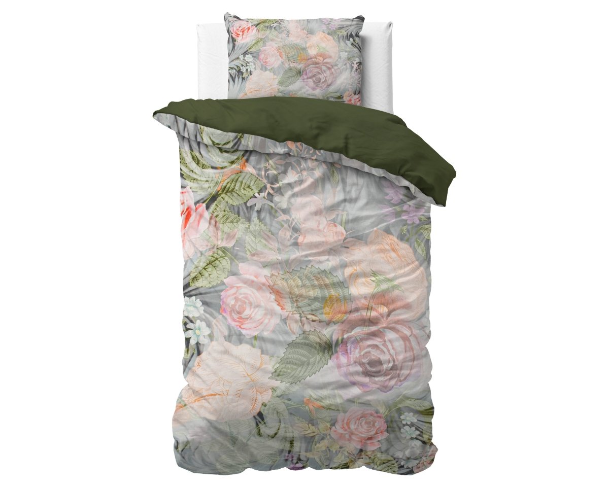 100% Cotton Sateen Duvet Cover Set Mystery Flower | White | Single - 140cm (W) x 220cm (L) - The Bedding & Blankets Store