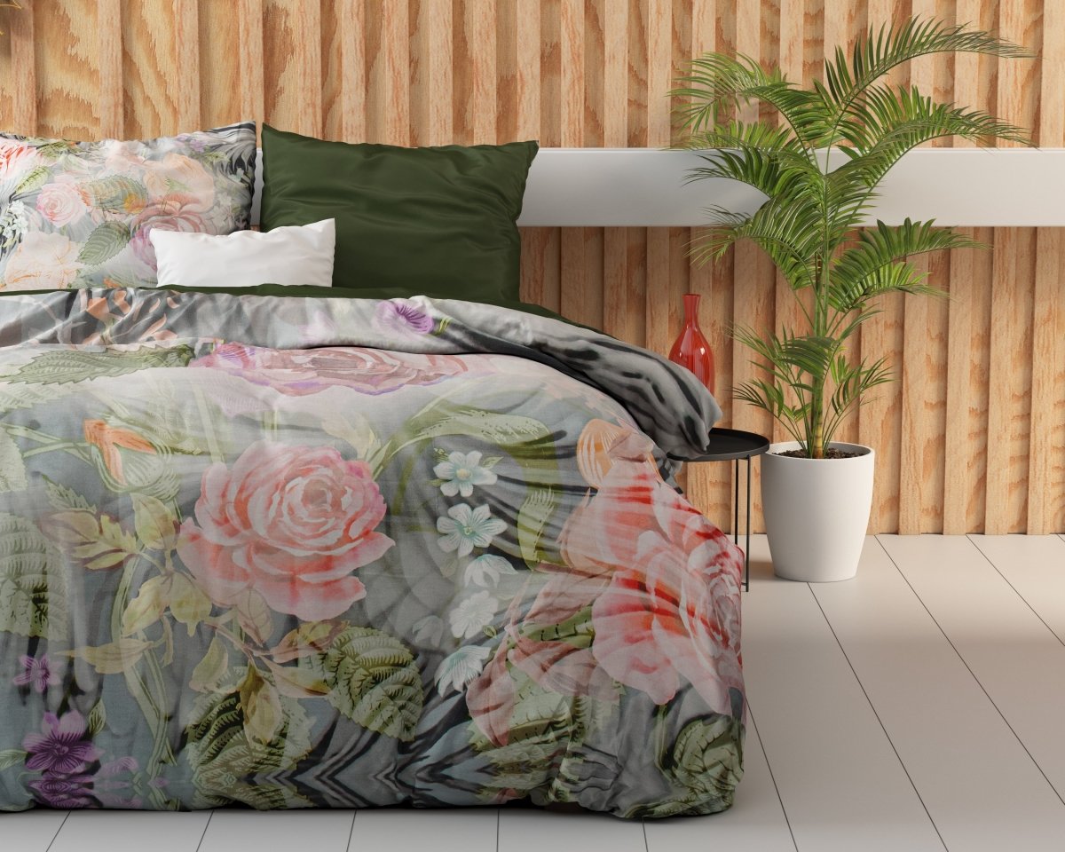 100% Cotton Sateen Duvet Cover Set Mystery Flower | White | Single - 140cm (W) x 220cm (L) - The Bedding & Blankets Store