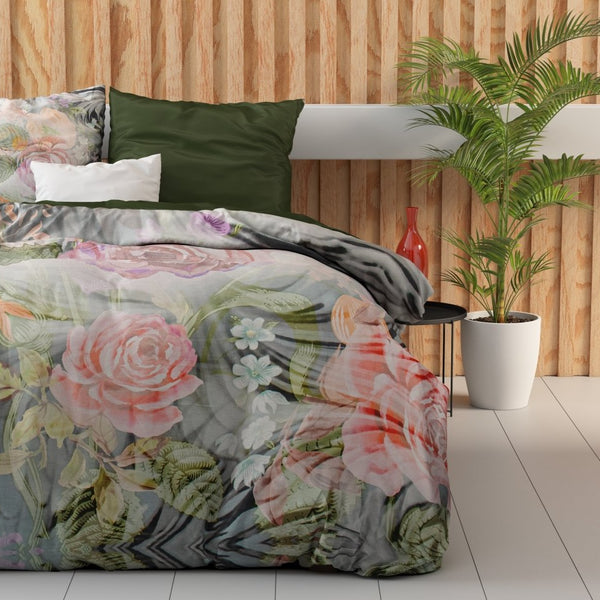 100% Cotton Sateen Duvet Cover Set Mystery Flower | White | Single - 140cm (W) x 220cm (L) - The Bedding & Blankets Store