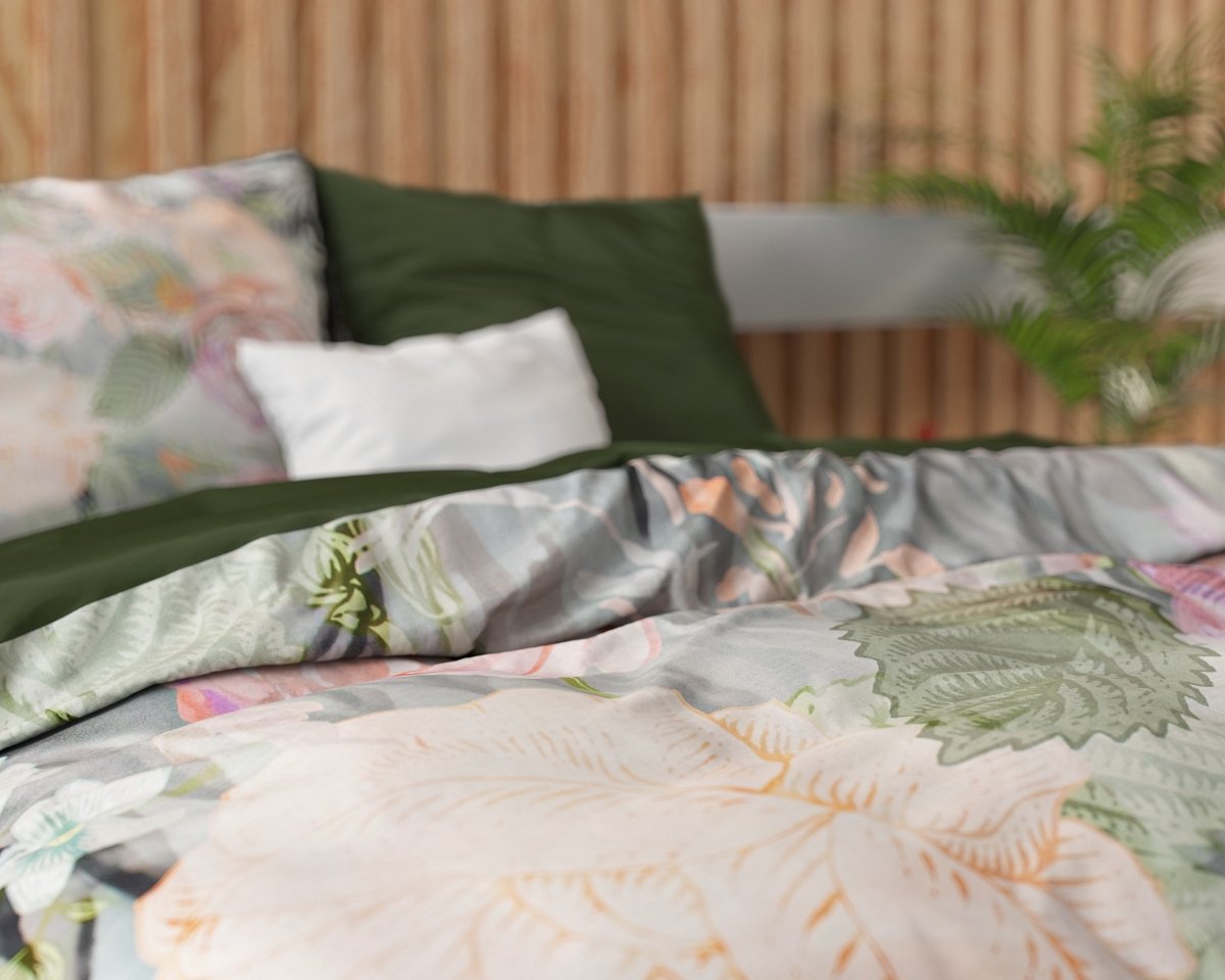 100% Cotton Sateen Duvet Cover Set Mystery Flower | White | Single - 140cm (W) x 220cm (L) - The Bedding & Blankets Store