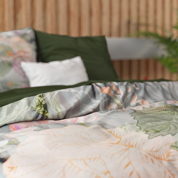 100% Cotton Sateen Duvet Cover Set Mystery Flower | White | Single - 140cm (W) x 220cm (L) - The Bedding & Blankets Store