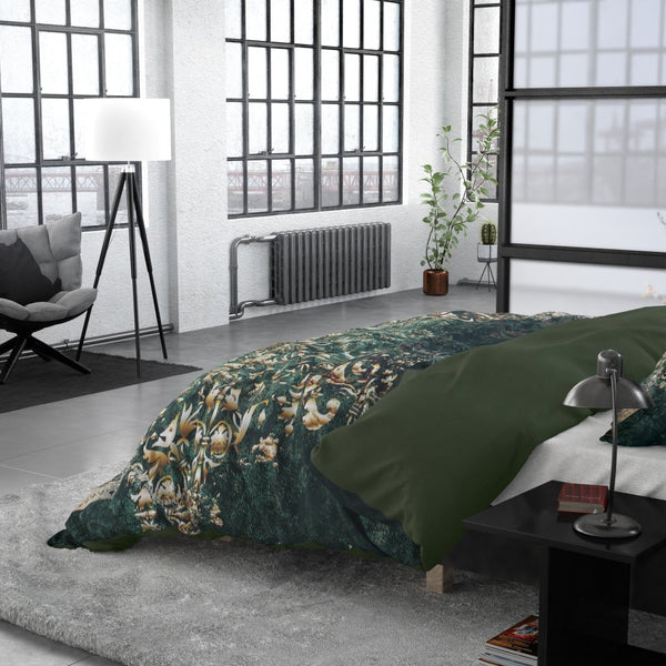 100% Cotton Sateen Duvet Cover Set Nairobi | Green | Single - 140cm (W) x 220cm (L) - The Bedding & Blankets Store