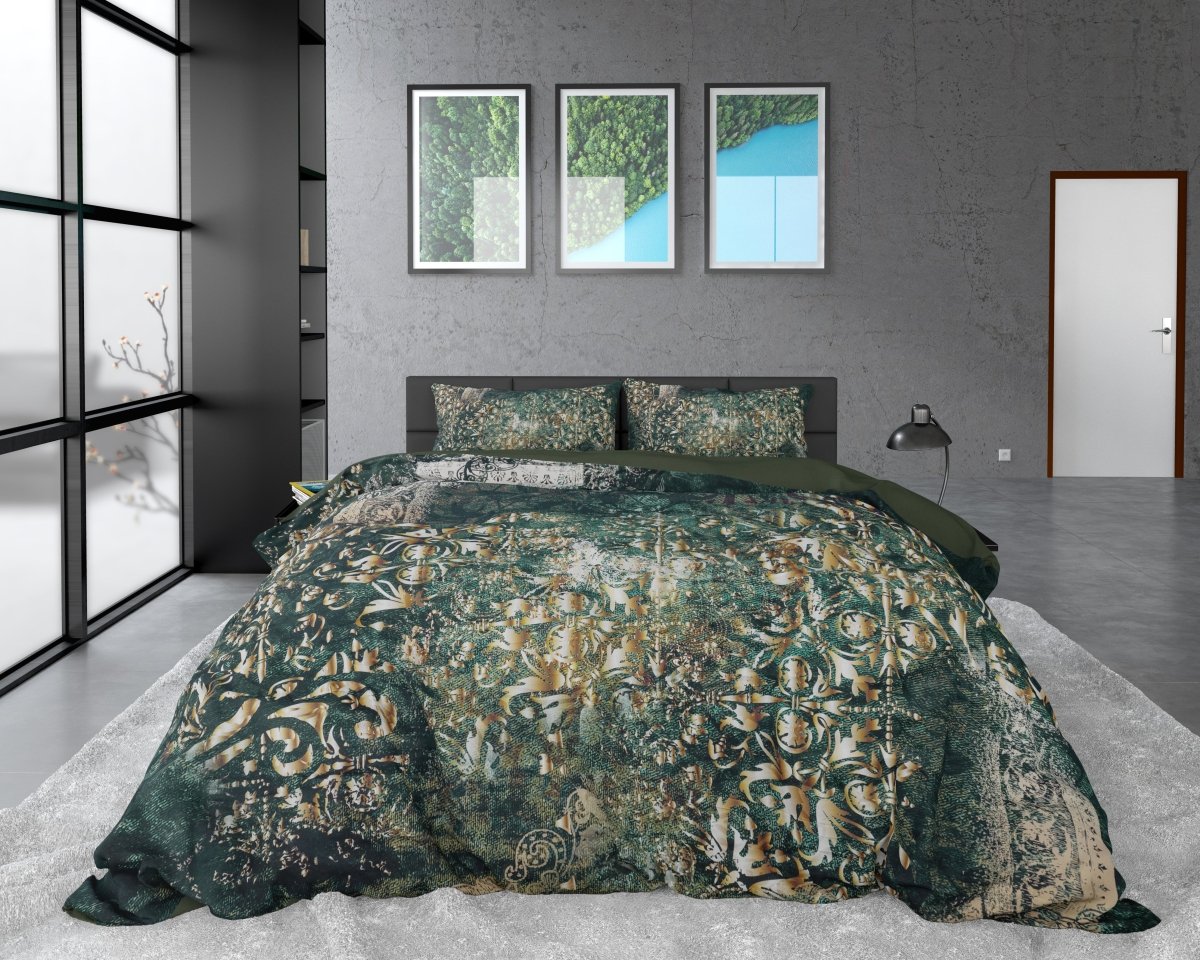 100% Cotton Sateen Duvet Cover Set Nairobi | Green | Single - 140cm (W) x 220cm (L) - The Bedding & Blankets Store