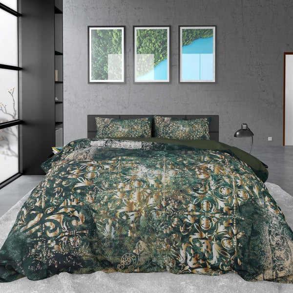 100% Cotton Sateen Duvet Cover Set Nairobi | Green | Single - 140cm (W) x 220cm (L) - The Bedding & Blankets Store
