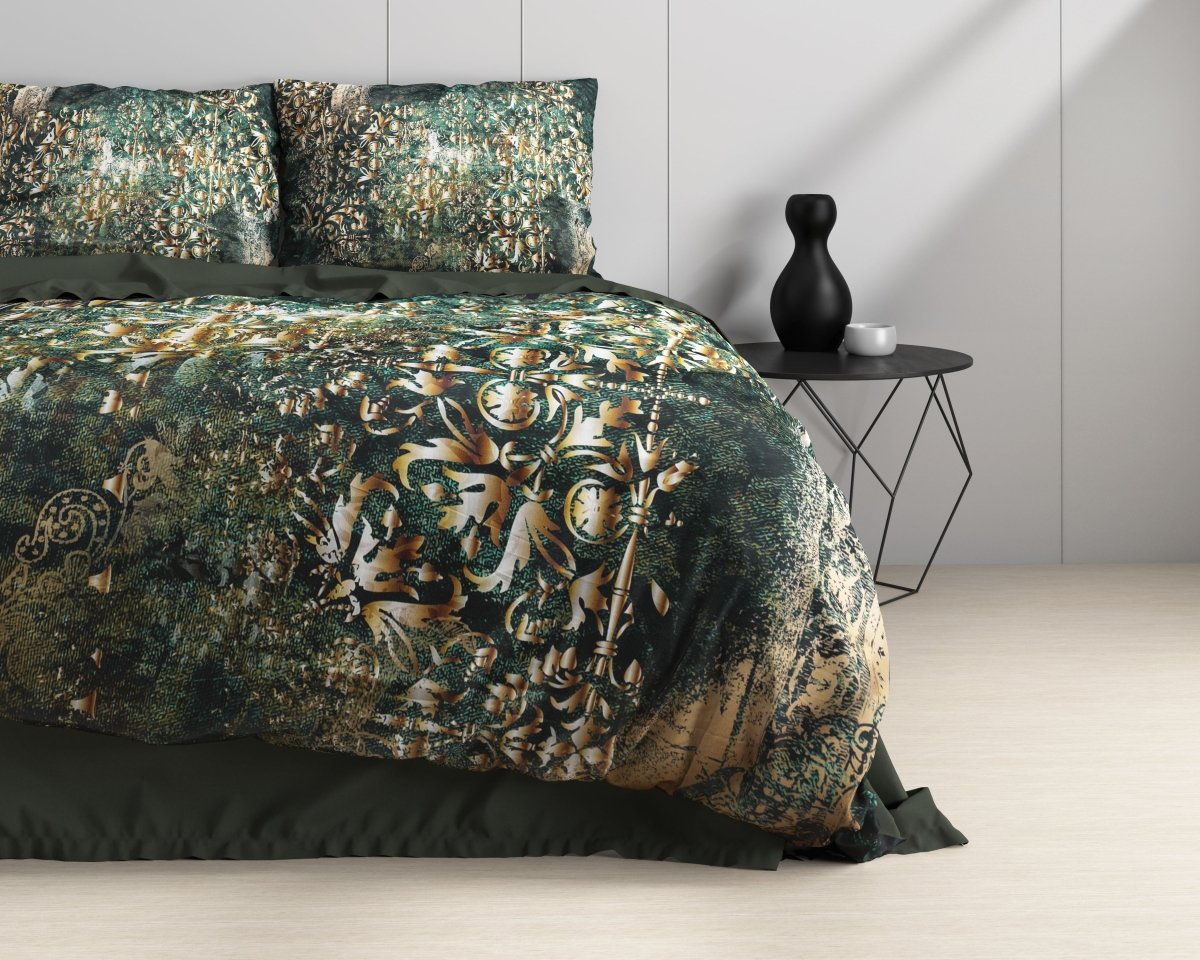 100% Cotton Sateen Duvet Cover Set Nairobi | Green | Single - 140cm (W) x 220cm (L) - The Bedding & Blankets Store