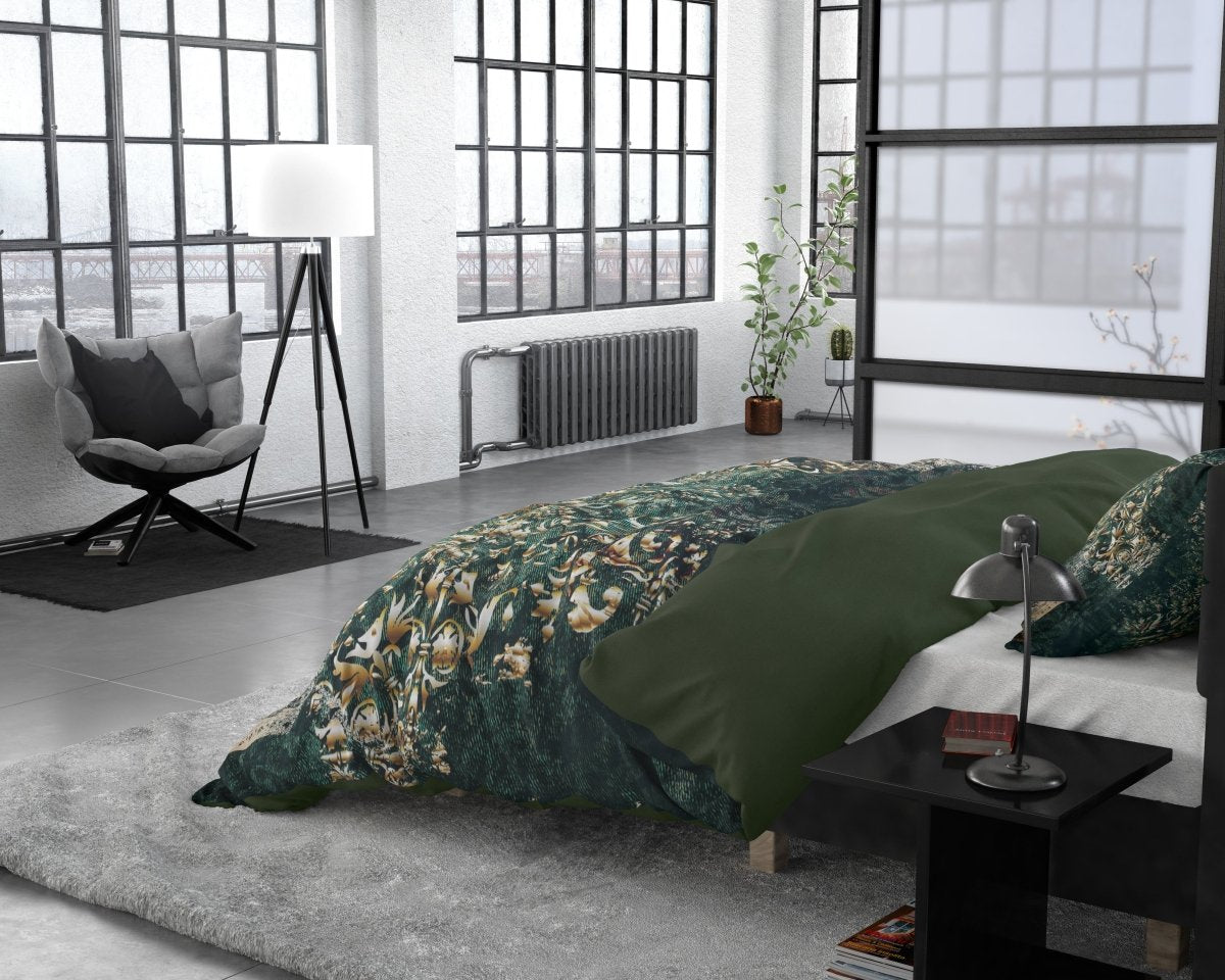 100% Cotton Sateen Duvet Cover Set Nairobi | Green | Single - 140cm (W) x 220cm (L) - The Bedding & Blankets Store