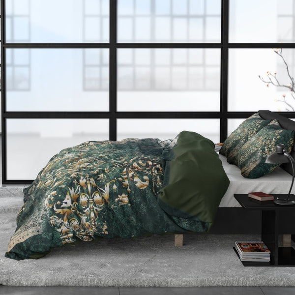 100% Cotton Sateen Duvet Cover Set Nairobi | Green | Single - 140cm (W) x 220cm (L) - The Bedding & Blankets Store