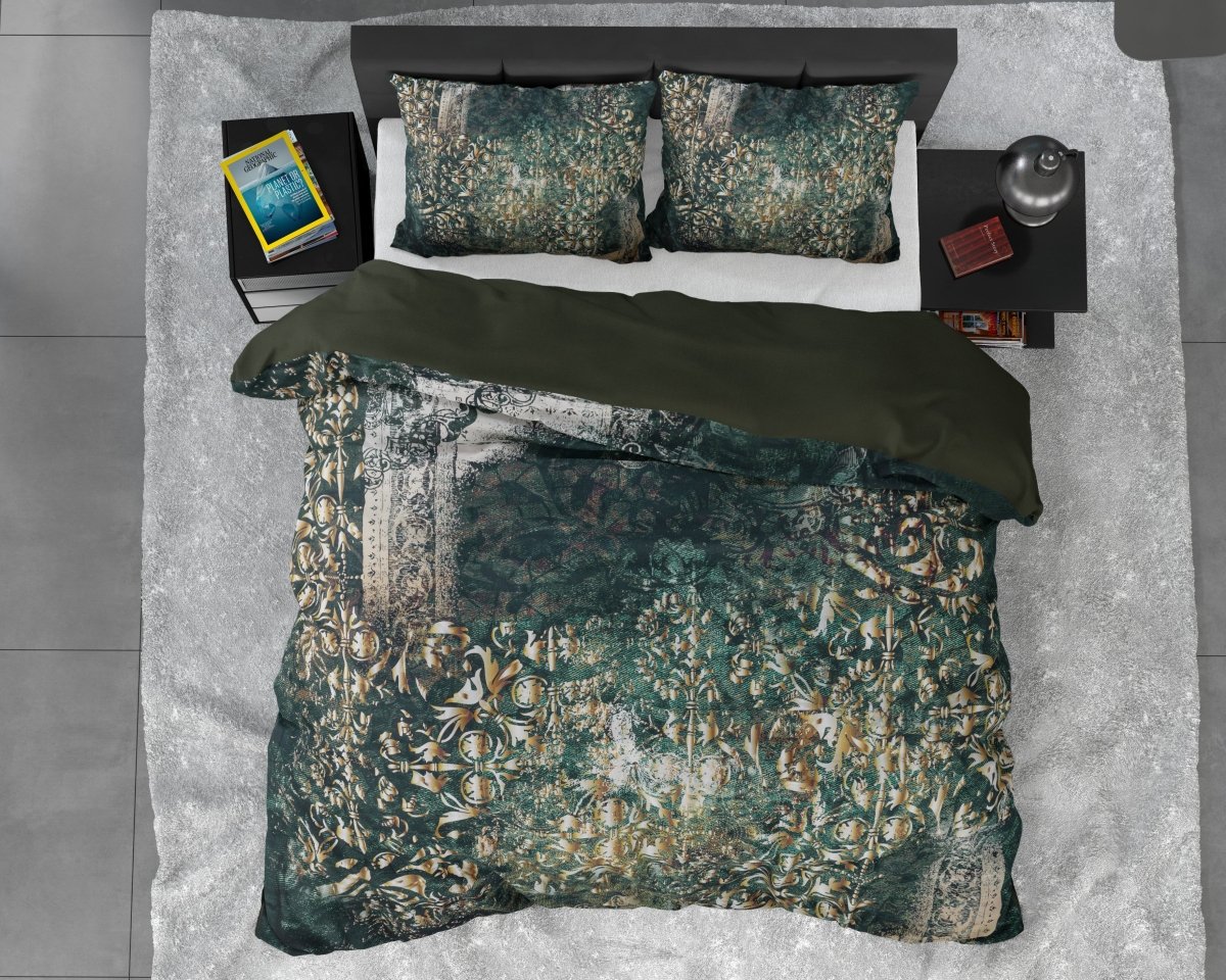 100% Cotton Sateen Duvet Cover Set Nairobi | Green | Single - 140cm (W) x 220cm (L) - The Bedding & Blankets Store